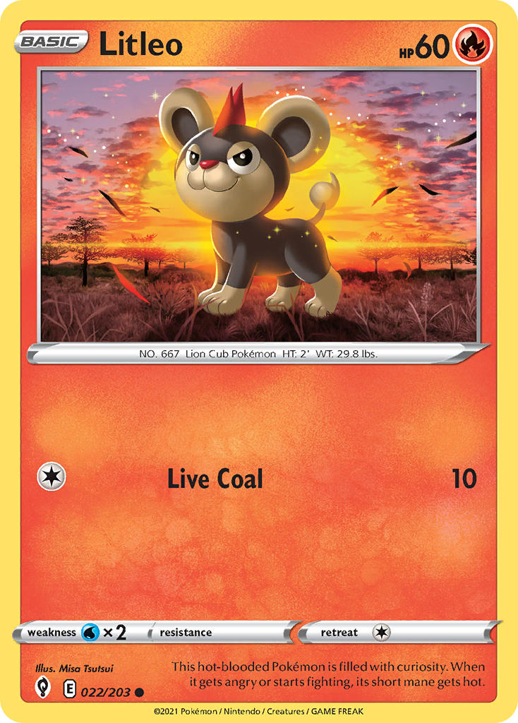 (022/203) Pokemon TCG Evolving Skies Single: Litleo  Common