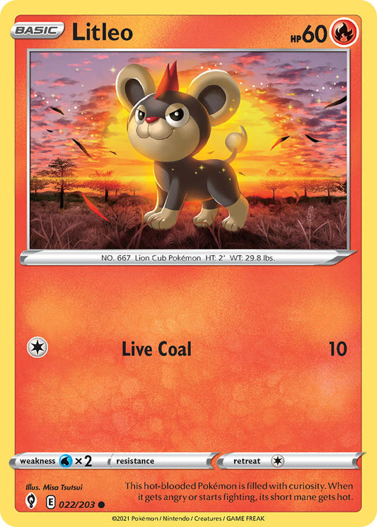 (022/203) Pokemon TCG Evolving Skies Single: Litleo  Common