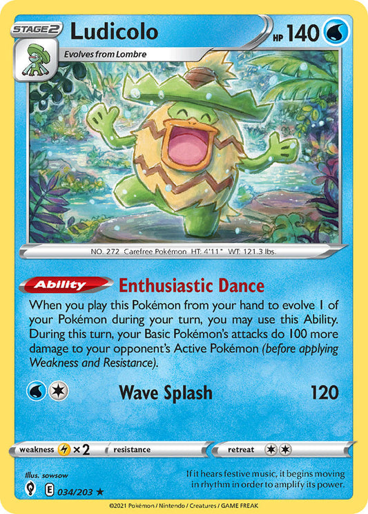 (034/203) Pokemon TCG Evolving Skies Single: Ludicolo  Holo Rare