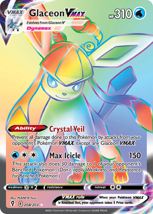 (208/203) Pokemon TCG Evolving Skies Single: Glaceon VMAX  Secret Rare