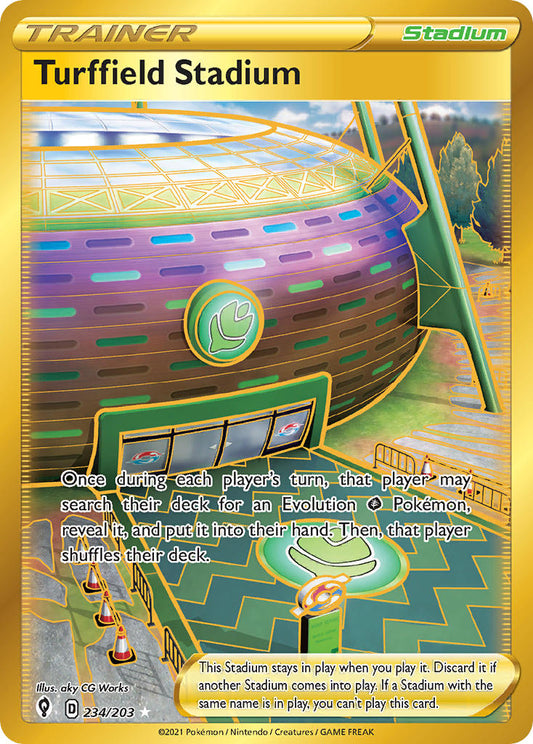 (234/203) Pokemon TCG Evolving Skies Single: Turffield Stadium  Secret Rare