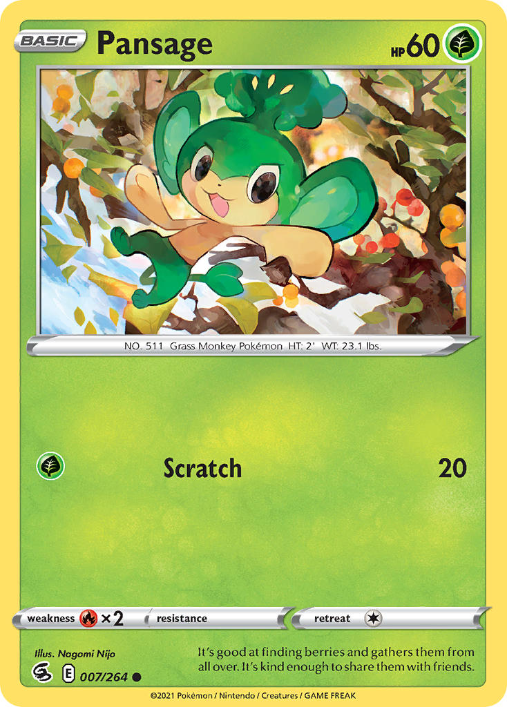 (007/264) Pokemon TCG Fusion Strike Single: Pansage Reverse Holo Common