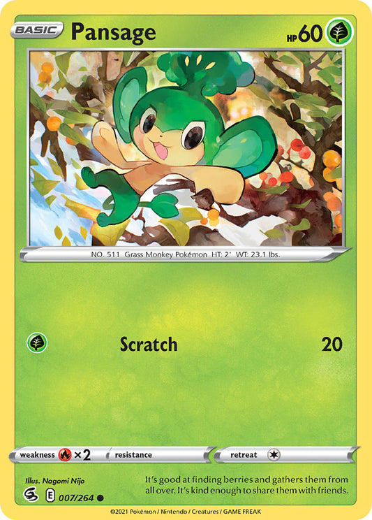 (007/264) Pokemon TCG Fusion Strike Single: Pansage Reverse Holo Common