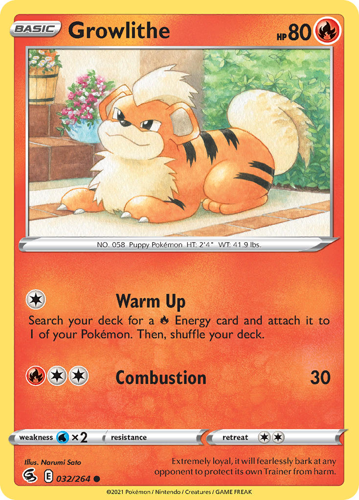 (032/264) Pokemon TCG Fusion Strike Single: Growlithe Reverse Holo Common