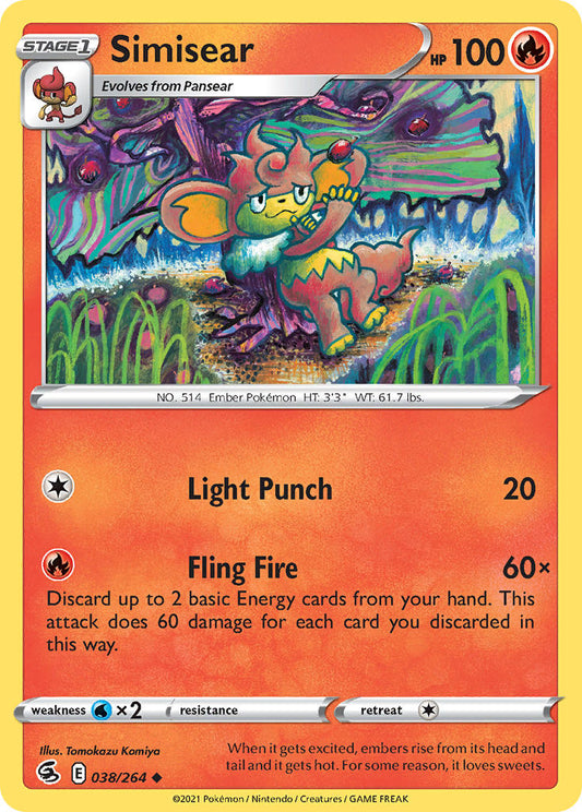 (038/264) Pokemon TCG Fusion Strike Single: Simisear Reverse Holo Uncommon