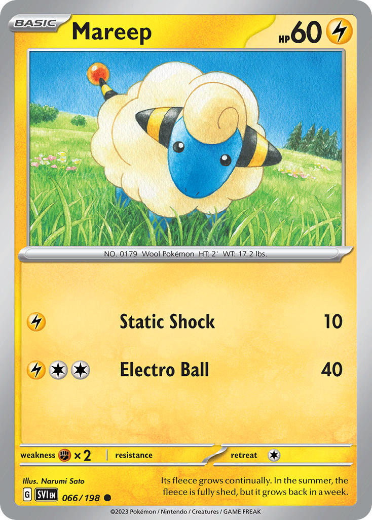 (066/198) Pokemon TCG Scarlet & Violet Single: Mareep  Reverse Holo Common