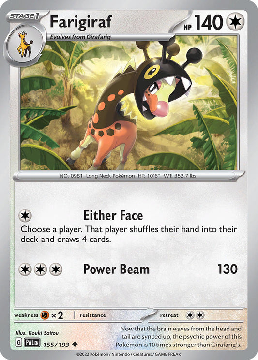 Pokemon TCG Paldea Evolved Single: Farigiraf  Non-Holo (155/193)