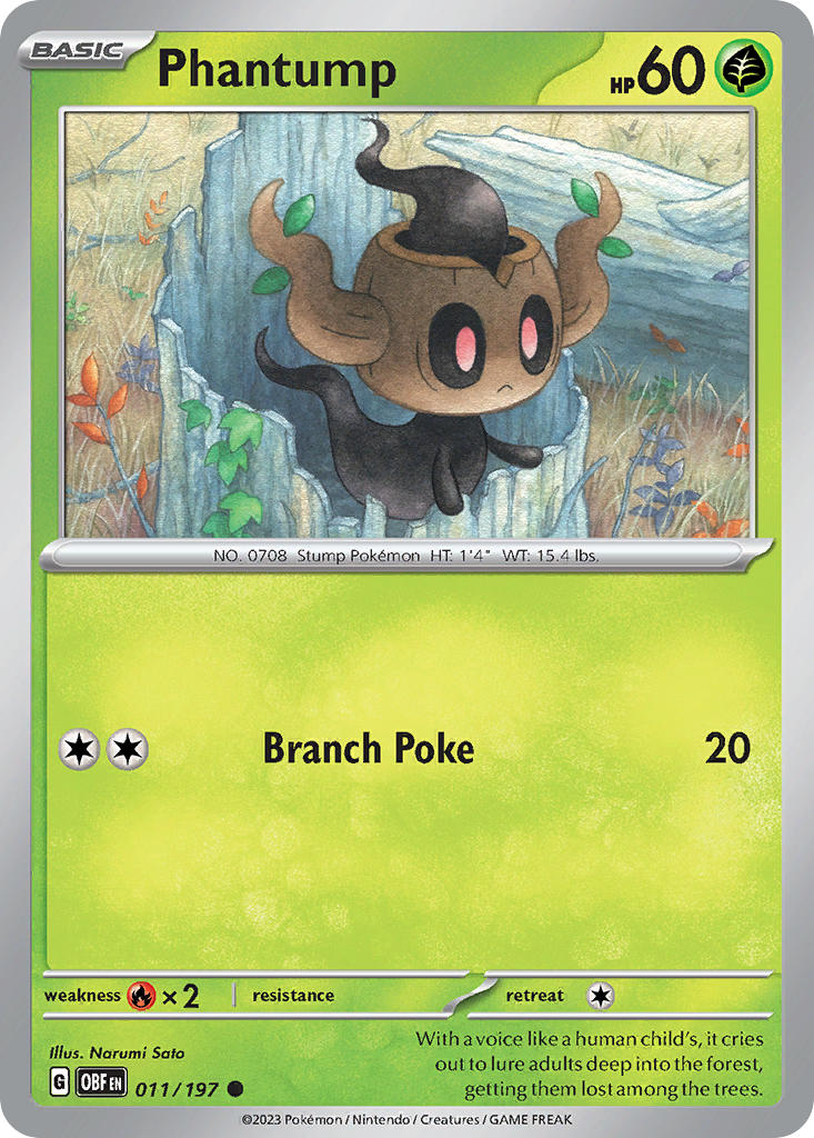 (011/197) Pokemon TCG Obsidian Flames Single: Phantump  Reverse Holo Common