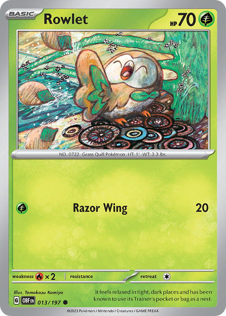 (013/197) Pokemon TCG Obsidian Flames Single: Rowlet   Common