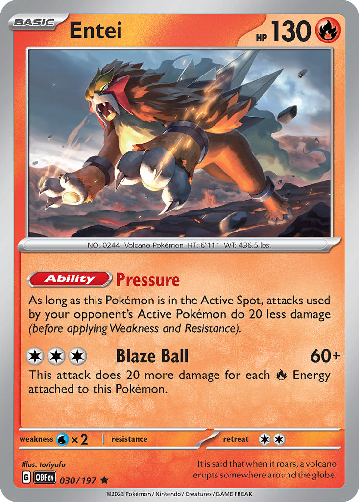 (030/197) Pokemon TCG Obsidian Flames Single: Entei   Rare