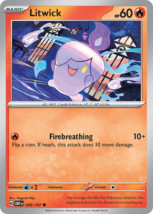 (036/197) Pokemon TCG Obsidian Flames Single: Litwick  Reverse Holo Common